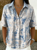 Women's Retro Ink-splatter Art Print Cotton-linen Short-sleeve Shirt