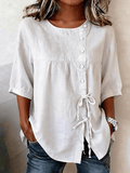 Women'S Casual Solid Color Tie-Waist Shirt