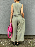 Retro Plaid Sleeveless Top& Wide-leg Pants Two-piece Set