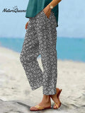 Women's Vintage Floral Art Printed 100%Cotton Casual Pants