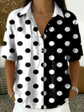 Women's Retro Polka-dot Print Cotton-linen Short-sleeve Shirt