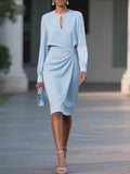 Women's Solid-color Round-neck Long-sleeve Casual Slim-fit Dress