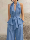 Women's Solid Color Art Stylish Casual Vest And Pants Cotton Linen Two-Piece Set