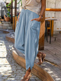 Women's Solid Color Loose Elegant Casual Simple Cotton And Linen Pants