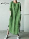 Women's Solid Color Loose Elegant Casual Cotton And Linen Dress