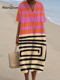 Abstract Painterly V-neck Resort Dress