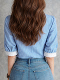 Casual Striped Cotton Shirt With Contrast Peter Pan Collar