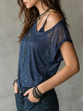 Women's One-shoulder Shiny T-shirt