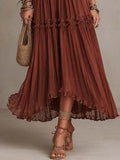 Halter-neck Deep V-neck Tiered Ruffle Chiffon Midi Dress