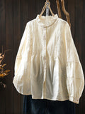 Plus Size Women Winter Artsy Stand Collar Embroidery 100%Cotton Shirt