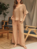 Women's Solid Color Art Stylish Casual Top And Pants Cotton Linen Two-Piece Set