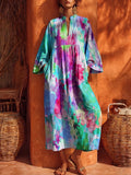 Romantic Watercolor Print Cotton-linen Maxi Dress