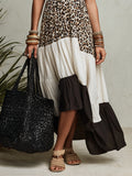 Leopard Print & Color Block Tiered High-low Maxi Dress