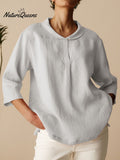 Women's Casual Linen Cotton 3/4 Sleeve Shirt