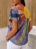 Boho Geometric Sun Print Henley Shirt