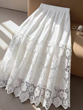 Women's Solid-color High-waisted Cotton Skirt With Embroidered Paneling
