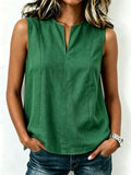 Women's Casual Loose-fit Fashion Solid-color Sleeveless V-neck Pullover Shirt