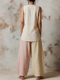 Women's Solid Color Art Stylish Casual Top And Pants Cotton Linen Two-Piece Set