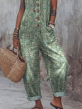 Women's Vintage Plants Art Print Casual Jumpsuit