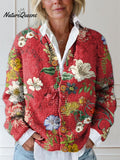 Women's Vintage Floral Art Print Buttoned Cardigan Sweater