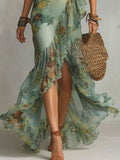 Women's Ruffled Floral Art Print Casual Stylish Comfortable Long Dress