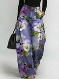 Women's Retro Floral Art Print Casual Stylish Hollow Denim Pants