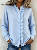 Women'S Casual Striped Ruffled Shirt