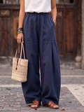 Cozy Casual Pleated Cotton-linen Wide-leg Pants