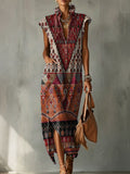 Exotic Vintage Graphics Decorative Patterns Women's No Sleeve Linen Cotton Dress