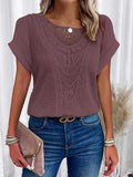 Women's Crew Neck Short-sleeve Casual Loose Top With Lace Splicing