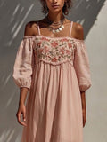 Floral Embroidered Off-shoulder Tiered Midi Dress