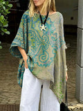 Women's Floral Art Print Casual Cotton Long Shirt