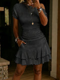 Women's Single-sleeve Ruffle Solid Color Casual Dress