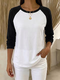 Women's Crew Neck Long Sleeve Casual Loose-fit Cotton T-shirt