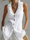 Women's Ruffled V-neck Sleeveless Top