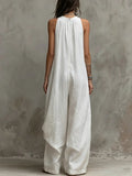 Women's Simple Cotton And Linen Wide-leg Jumpsuit
