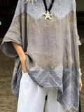 Women's Retro Art Print Casual Cotton Long Shirt