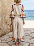 Women's Retro Floral Art Casual Stylish Comfortable Cotton Linen Jumpsuit