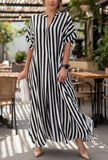 Striped V-neck Loose-fit Batwing-sleeve Maxi Dress