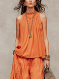Women's Solid Color Art Stylish Casual Top And Pants Cotton Linen Two-Piece Set