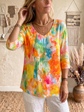 Cozy Colorful Watercolor-print Cotton T-shirt