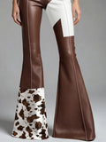 Western Cow Pattern PU Leather High Waist Bell Bottom Pants