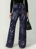 Mysterious Cosmic Starry Sky Decorative Pattern Women's Denim Pants