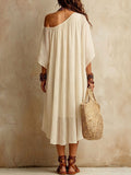 Women's Flowy Chiffon Asymmetrical-neck Short-sleeve Dress