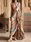 Women's Retro Ethnic Pattern Art Casual Stylish Cotton Linen Long Dress