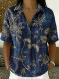 Women's Vintage Floral Pattern Art Print Casual Cotton Linen Shirt