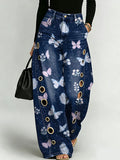 Dreamlike Butterfly Decorative Pattern Women's Cotton Denim Pants