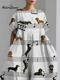 Women's Cute Dachshund Short Sleeve Linen Blend Midi Dress