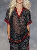 Leopard Print Chiffon Short-sleeved Top And Trousers Set