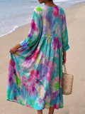 Artistic Floral Color-block Cotton-linen Vacation Dress